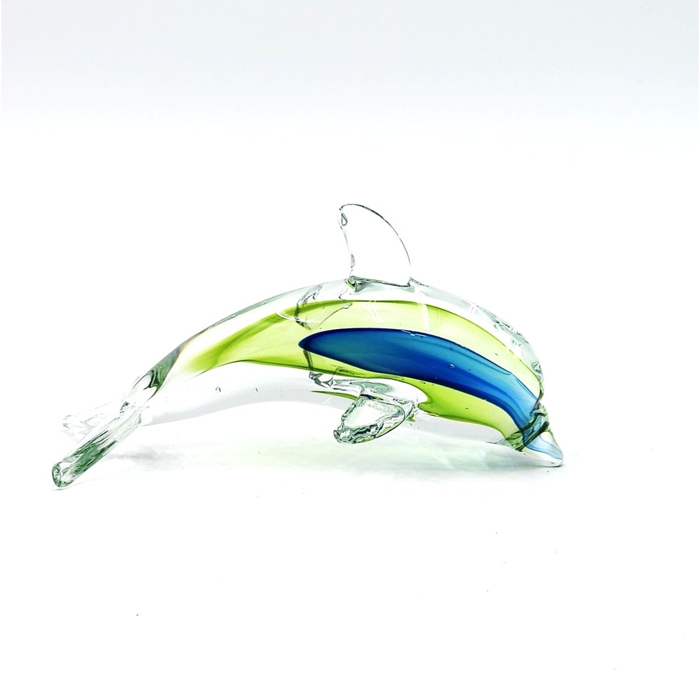 Vintage Murano Sommerso Glass Dolphin Figurine Blue Green Italian Art Glass 6" - Picture 3 of 8